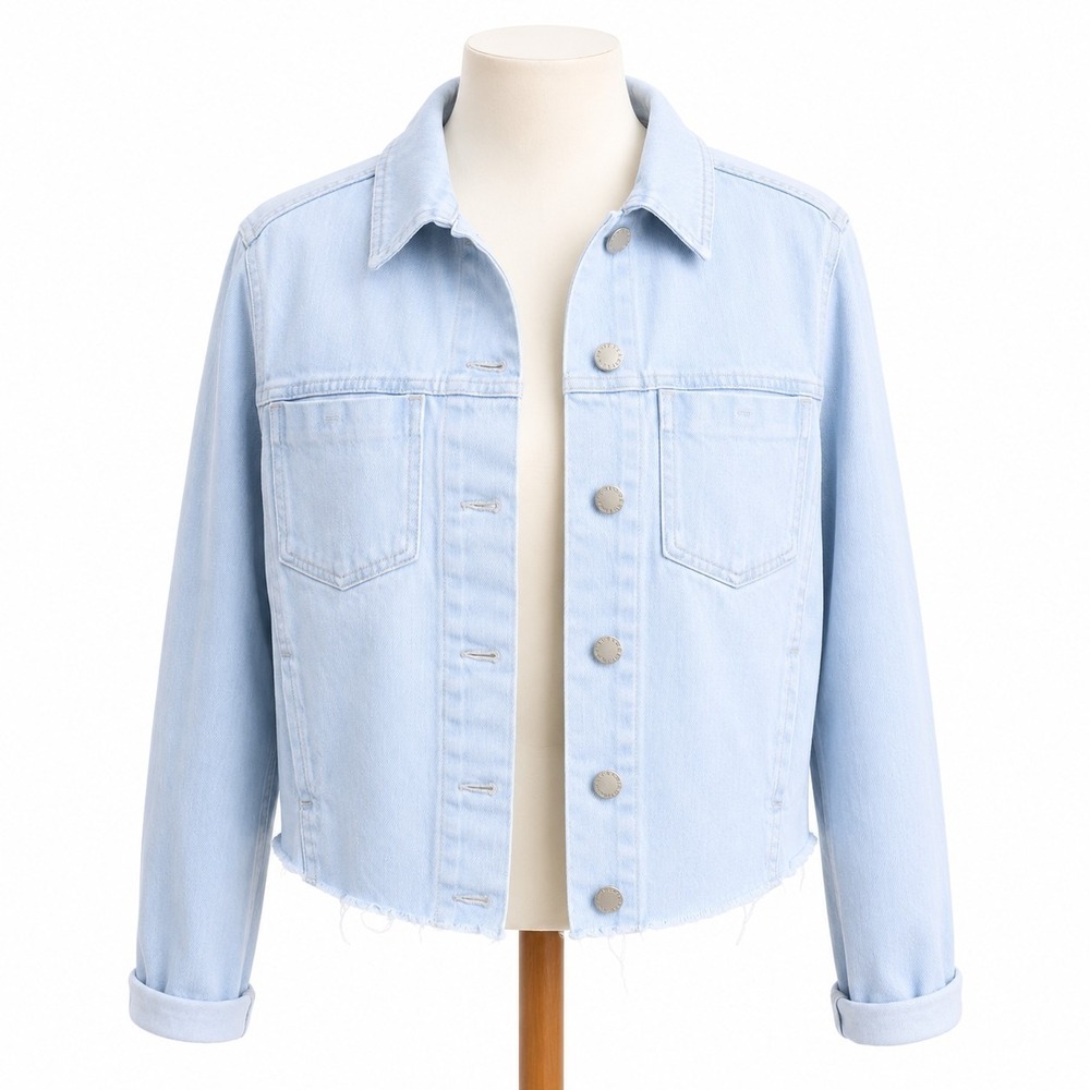 Industry Denim Jacket Medium Light Wash Cropped Raw Hem Trucker